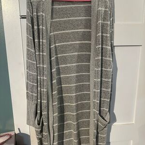 Gray Striped Open Cardigan